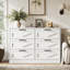 Commode blanche avec 6 grands tiroirs, armoire de rangement pour la chambre à coucher