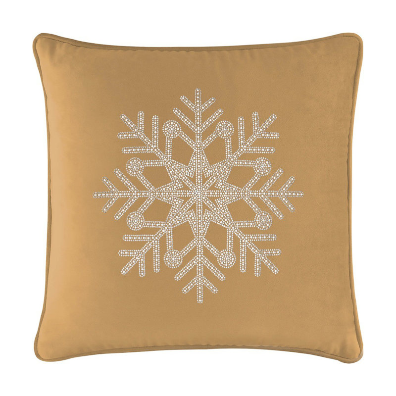 Sparkles Home Rhinestone Snowflake Throw Pillow | Luxurious Feather Insert | Winter Decor & Accent, Gold, 20" x 20"