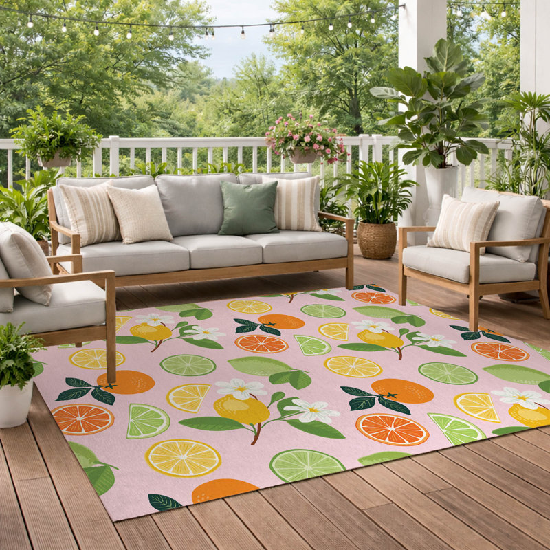 Tapis d'extérieur Sunny Citrus, Rose, Rectangulaire 6 pi x 4 pi