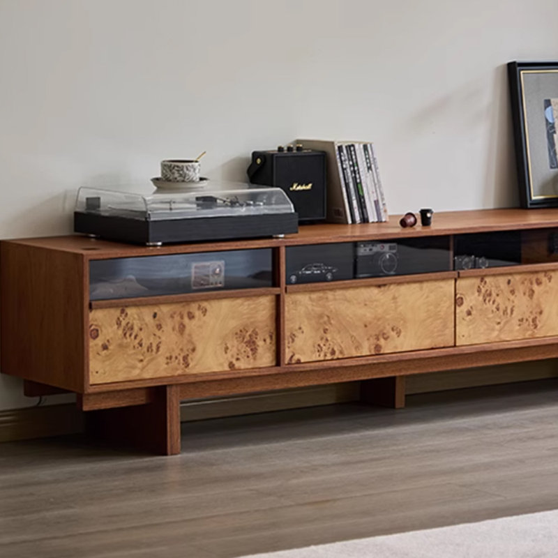 Retro tree bark pattern design TV cabinet, 19.29"H x 94.48"L x 15.74"W