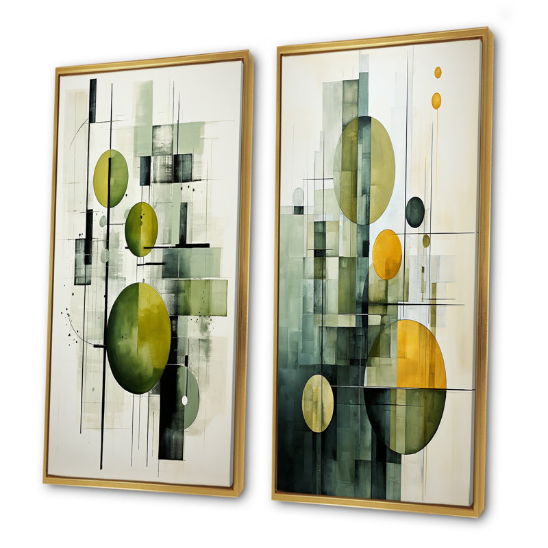 Olive Orbits Abstract Shapes - Ensemble de 2 reproductions d'art sur toile, H 28 po x l 25 po, Encadrement doré