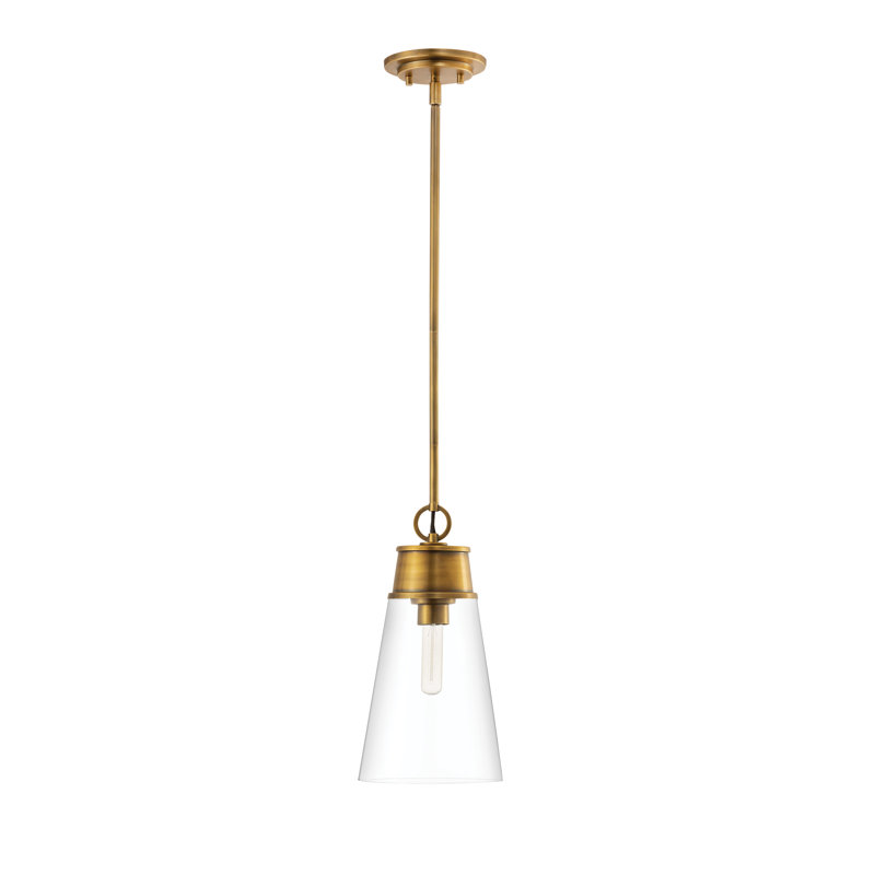 Luminaire suspendu conique à 1 lumière Bertina, Laiton frotté, H 96,25 po x l 7,5 po x P 7,5 po