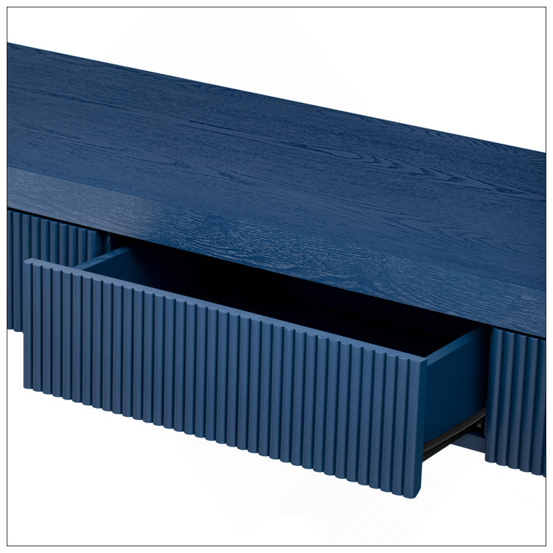 Rustic Console Table With 3 Fluted Drawers - Solid Wood Veneer Entryway Table Featuring Natural Wood Grain For Living Room, Hallway (Navy)
