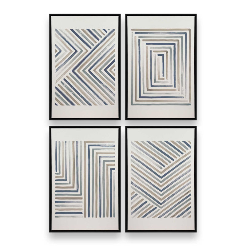 Linear Visions Set of 4, Satin Black Floater Framed, 49" H x 132" W