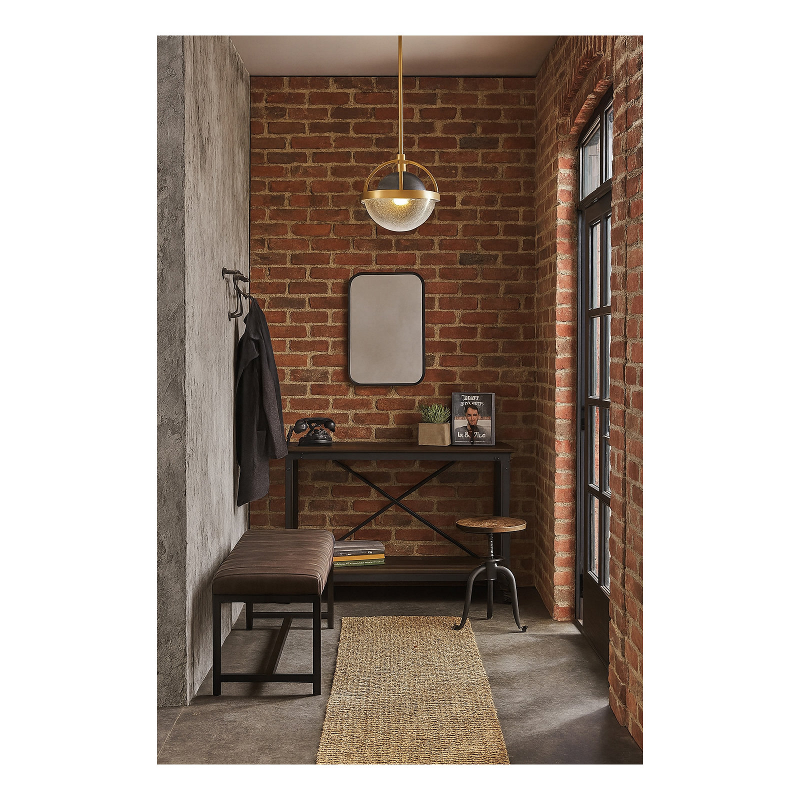 Kathryn Single Light Glass Dimmable Pendant, Heritage Brass, Black