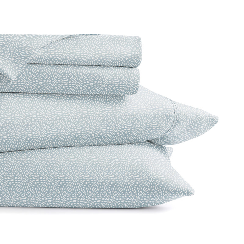 4 Piece Delicate Details Pattern Sheet Set, Full Sheet Set with 2 Standard Pillowcase, Sky Blue Floral