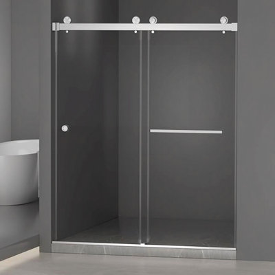 Porte de douche coulissante double sans cadre l 55 à 59 po x H 72 po, acier inoxydable 304 en verre trempé clair de 5/16 po (8 mm) de large épaisseur
