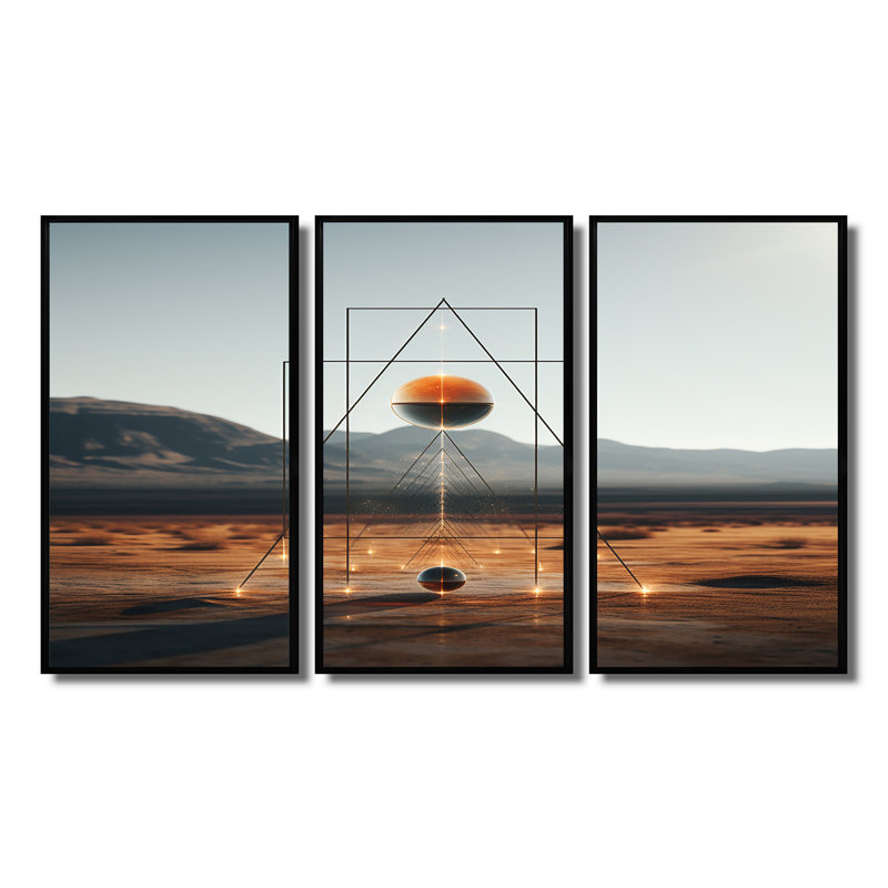 Crites - ensemble abstrait d'art mural paysage, H 28 po x l 36 po x P 1 po, Cadre flottant noir