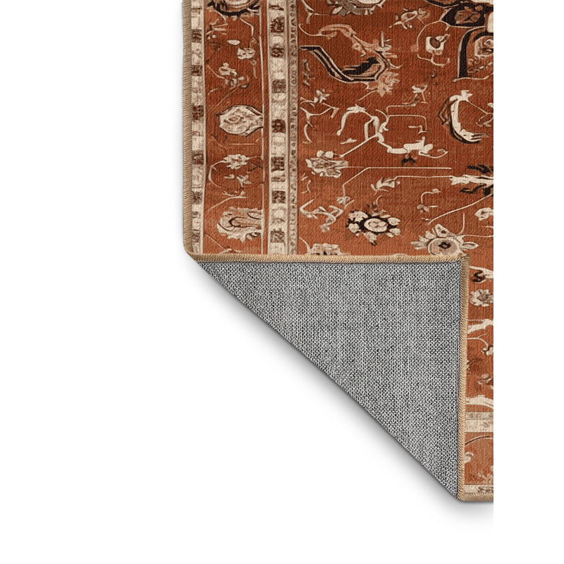 Machine Washable Persian Brown Area Rug, Round 3'