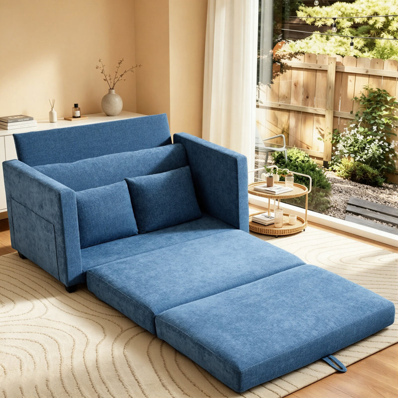 Fauteuil-lit 52 po en chenille, Bleu