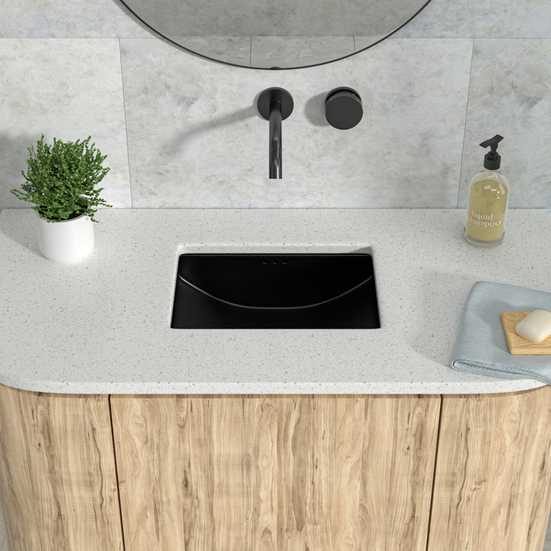 Lavabo de salle de bain rectangulaire encastrable noir 21 "x 15", lavabo sous comptoir moderne avec trou de trop-plein