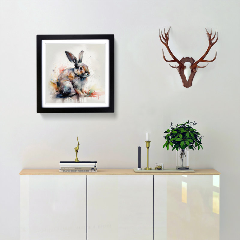 Rabbit Gestural Art No.1 - Single Picture Frame Print on Wood, Black