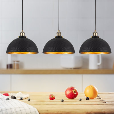 11.8 inch set of 3 Black and Gold Dome Pendant Light for Kitchen island