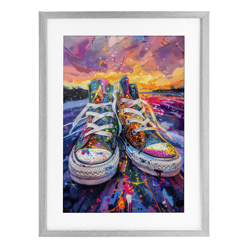 «Vibrant Sneakers at Sunset», reproduction encadrée sous verre, design by Creative Studio, H 23 po x l 17 po