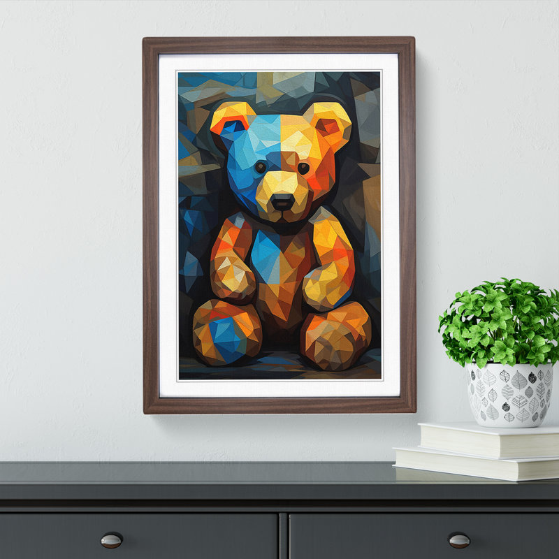 XYZ-FRM-V1223-1618 Teddy Bear Cubism No.2 - Single Picture Frame Print on Wood, Walnut, 46cm H x 34cm W x 2cm D