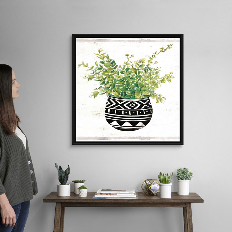 Art mural sur toile Succulent II en tissu boue noir et blanc, Toile avec cadre noir, H 30 po x l 30 po x P 1,75 po
