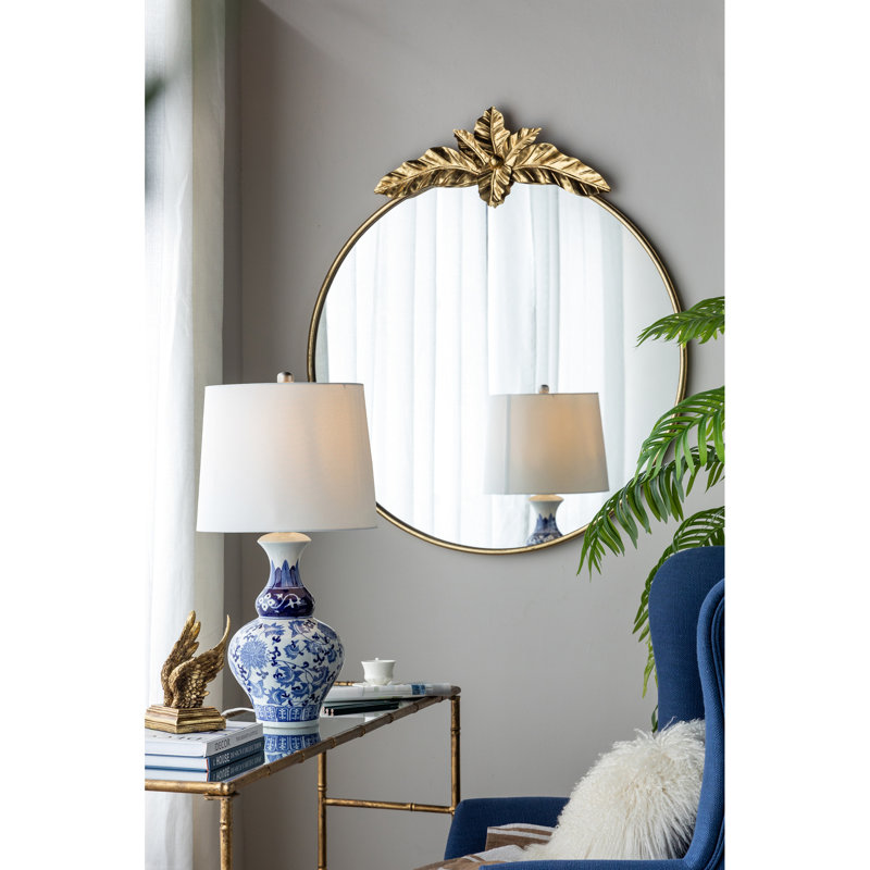 Miroir mural 36 po x 41 po avec cadre en métal doré, grand miroir rond chic pour le salon, pour l'entrée