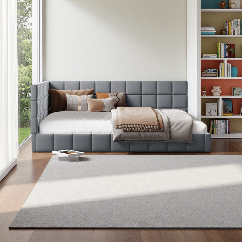 Full Size Upholstered Daybed/Sofa Bed Frame，Velvet, Gray