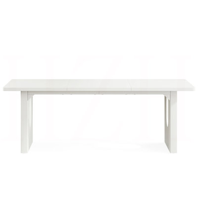 Modern 71" Rectangular Dining Table for 6–8 People, Large White Kitchen Table with Wooden Pedestal Base, Contemporary Long Dinner Table for Dining Roo