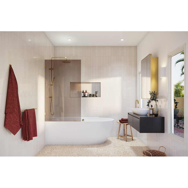 Ursa 34 in. x 58.25 in. Frameless Bronze Tinted Single Fixed Bath Panel, Polished Brass