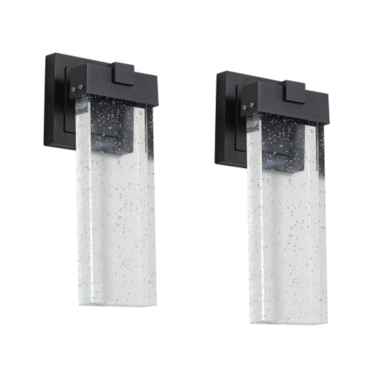 Ensemble de 2 luminaires muraux à DEL résistants aux intempéries 12W, applique en cristal de bulles avec capteur de lumière pour porche de jardin