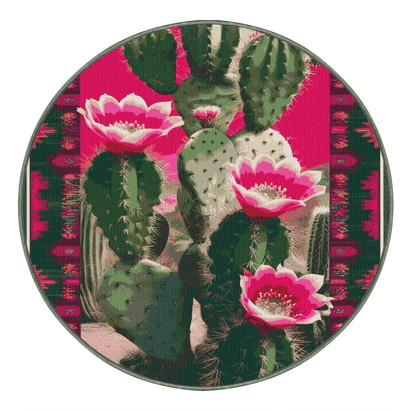 Washable Prickly Pear Southwestern Area Rug, Round 3'