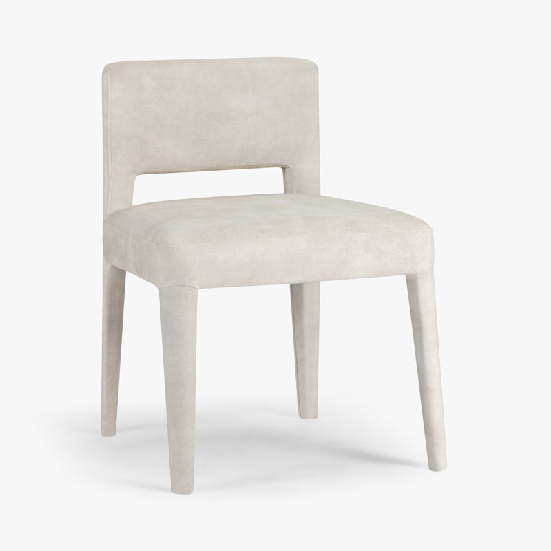 Chaise sans accoudoirs en velours perle avec base en bois Nico, Velvet Pearl