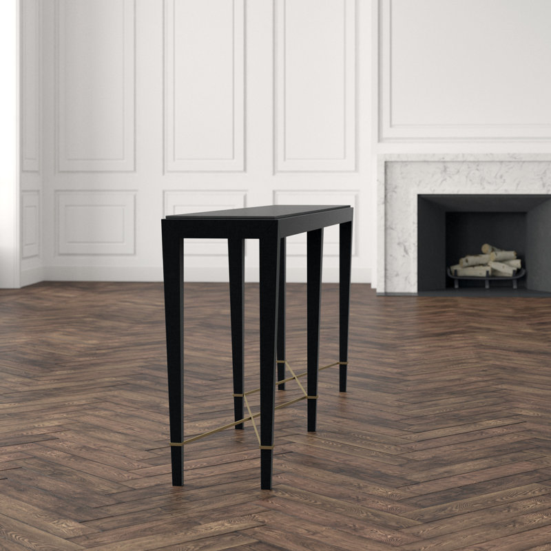 Verona 76'' W Solid Wood Console Table, Black Lacquered Linen