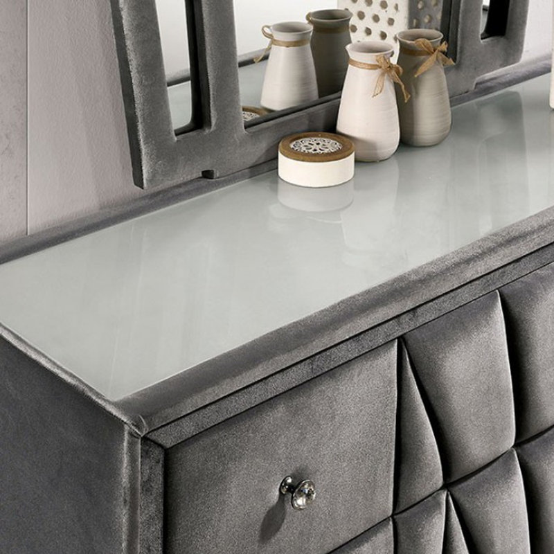 Commode 9 tiroirs en tissu avec accents capitonnés et bouton en acrylique, Gray