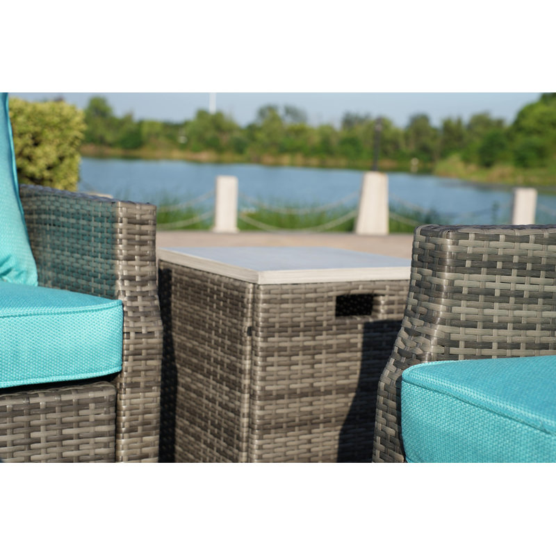 Ensemble de conversation en rotin pour 5 personnes avec coussins Wicker, P 26,77 po x L 39,76 po x H 25,59 po, Cyan