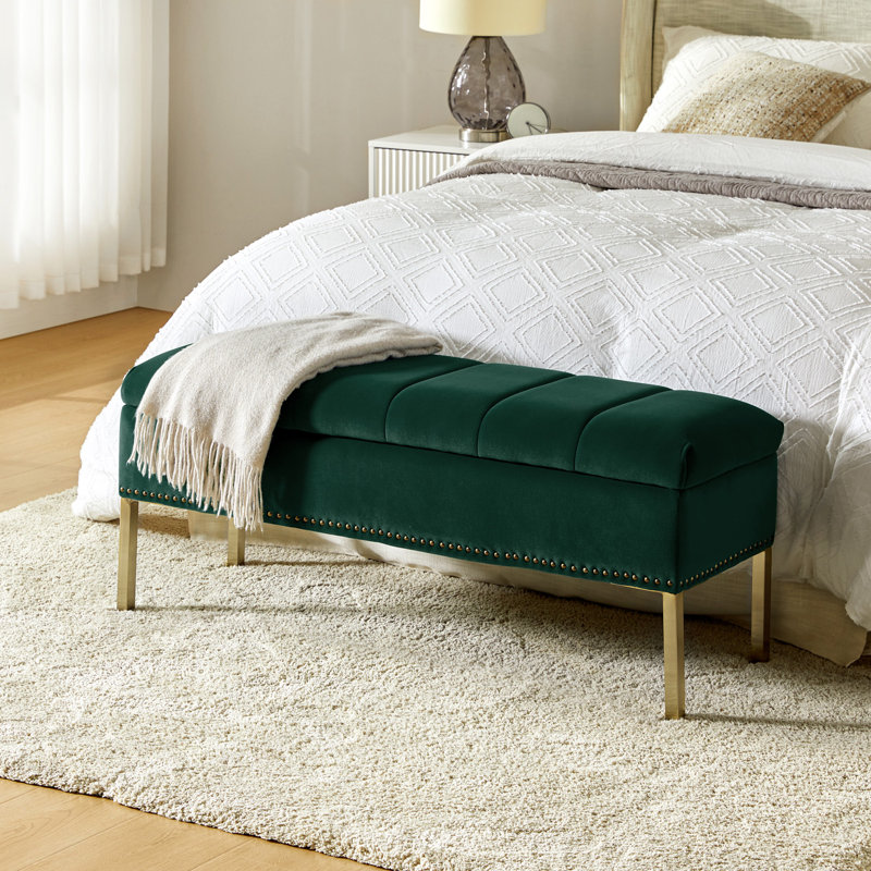 Banc de rangement moderne en velours de 46,5 po Berry, Vert