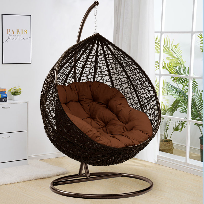 Lorrayne Swing Chair with Stand Hanging Egg Chair Indoor Outdoor, Brown/Brown