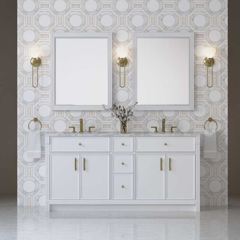 Bellshire 72" W Double Vanity, Carrara Marble, Bright White