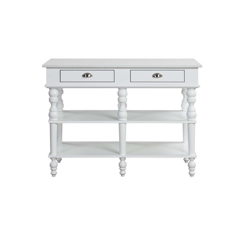 Rorratt Kitchen Island, Marble Top & White Finish