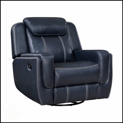 Fauteuil inclinable et pivotant moderne bleu, revêtement en cuir Fux respirant pour le confort du salon