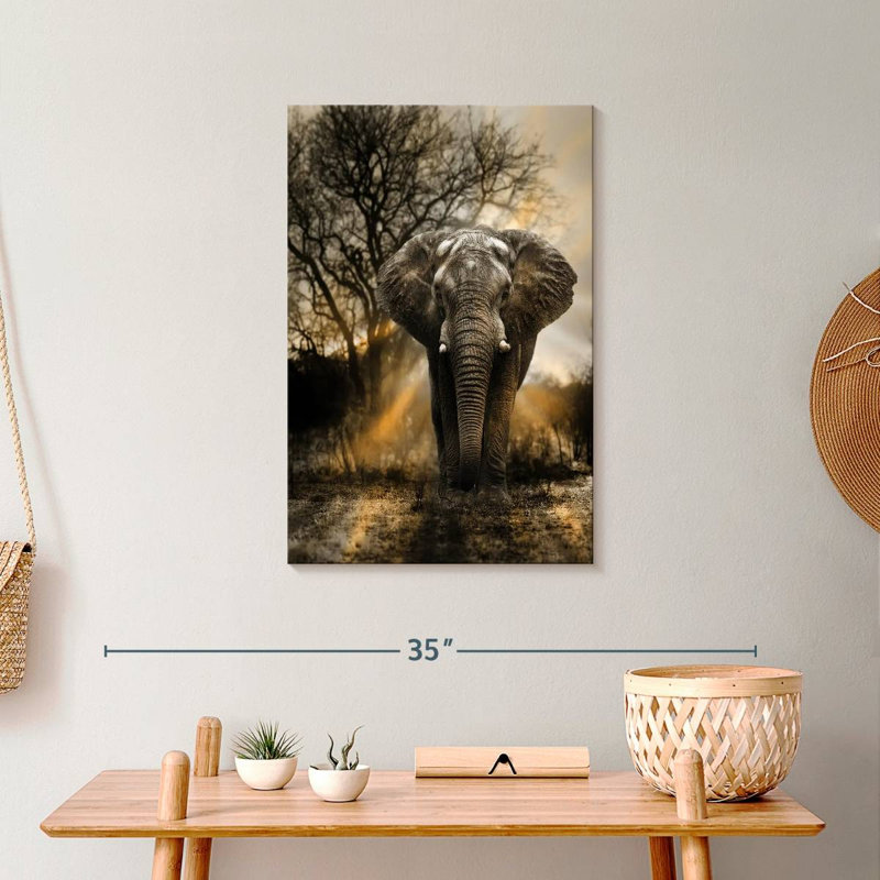 «Elephant Sunset», reproduction sur toile, H 24 po x l 16 po x P 1,25 po