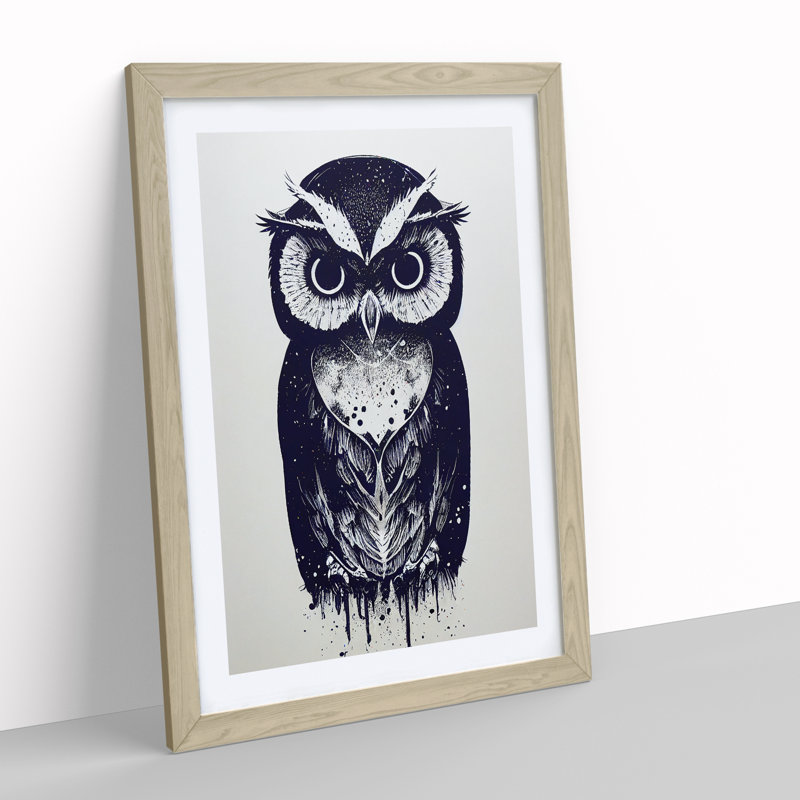 Owl Graffiti - Framed Print, 64cm H x 46cm W x 2cm D, Oak