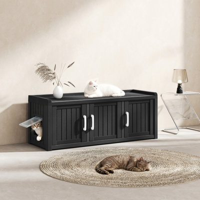 Meuble à litière pour chat caché avec porte et fenêtre