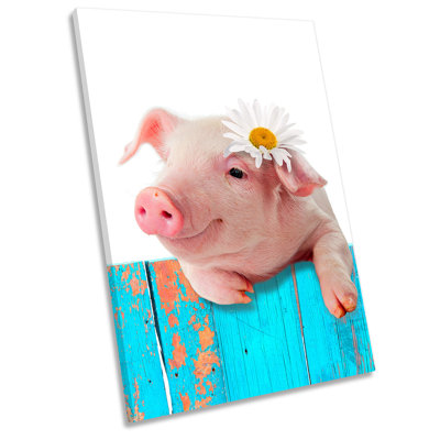 Z0807 Cute Pig Daisy Flower - Wrapped Canvas Print