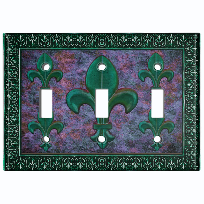 Plaque murale interrupteur à bascule 3 lumières Fleur De Lis, Vert / mauve