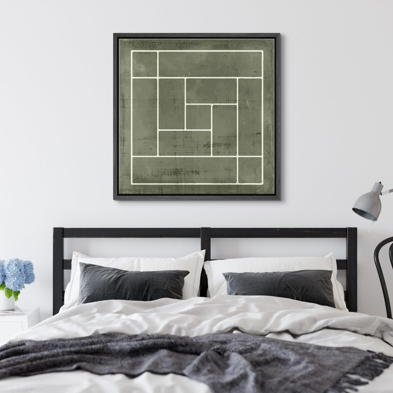 «Geometric Squares Abstract Grayscale», illustrations encadrées sur toile, Noir, H 16 po x l 16 po