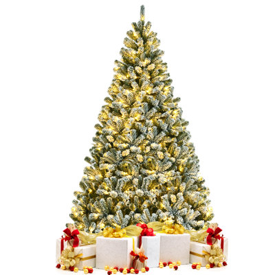 Arbre de Noël vert pin floqué / givré avec lumières DEL