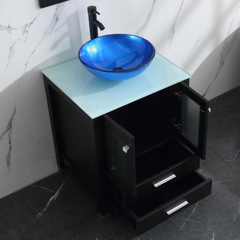 Ensemble de meuble-lavabo simple 25 "avec miroir, Noir, Brun; ambre