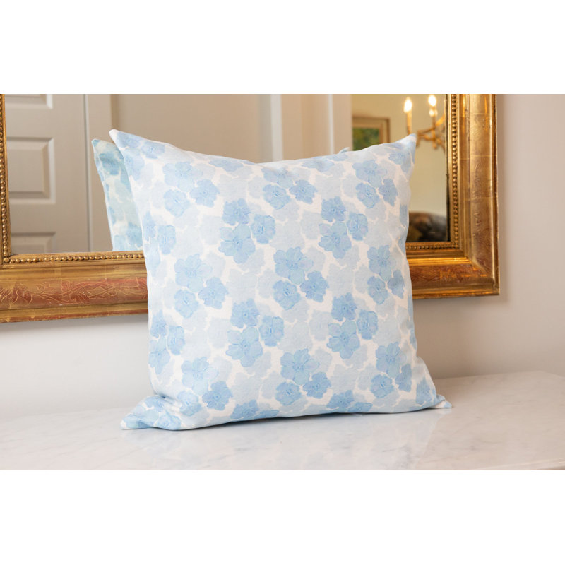 Trois Fleurs Square Pillow Cover & Insert, 22"H x 22"W, Bleue Floral