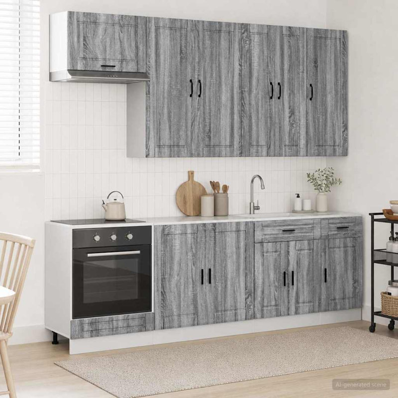 vidaXL Kitchen Unit with Drawer with Door PORTO 8 pcs Engineered Wood Storage, Grey Sonoma