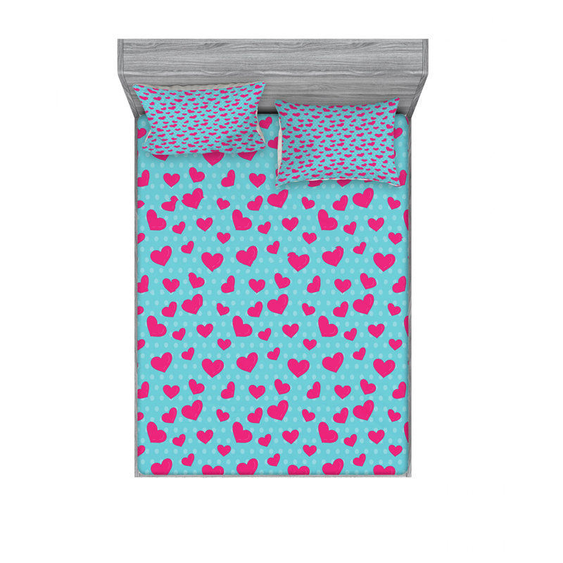 Ensemble de draps image rétro avec cœurs, Ensemble de draps pour lit double avec un drap-hou