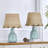 16.5" Coastal Country Blue Ceramic Table Lamp Handwoven Rattan Shade for Bedroom Living Room-1600681805