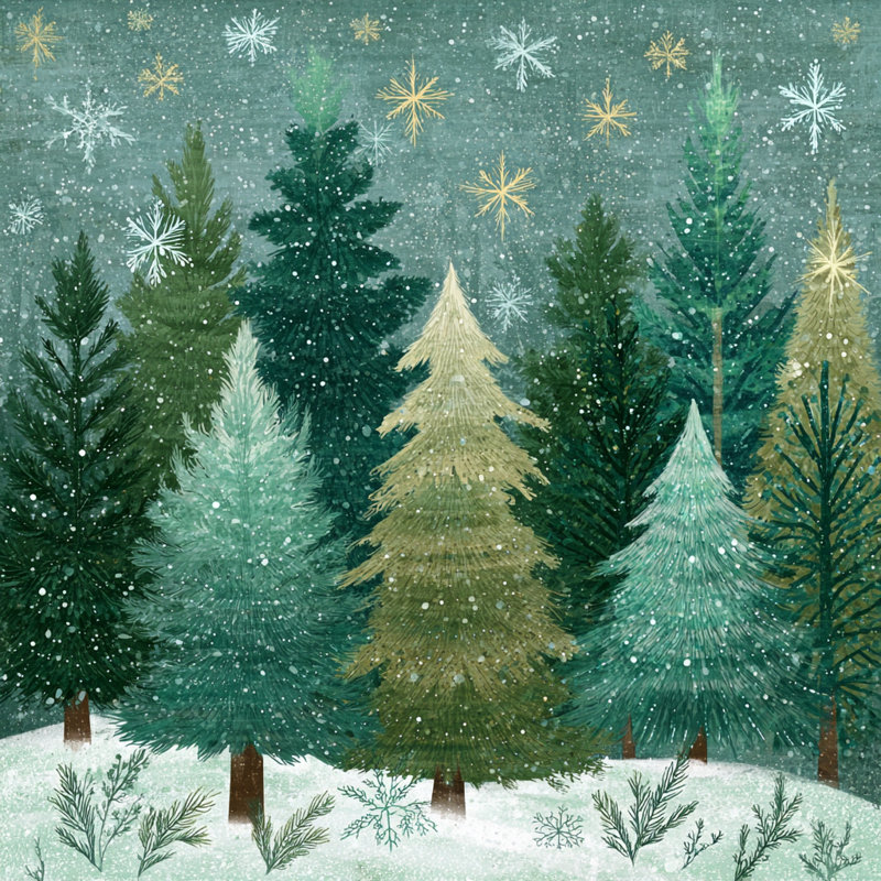 Art mural sur toile Starlit Evergreen Forest, H 40 po x l 40 po