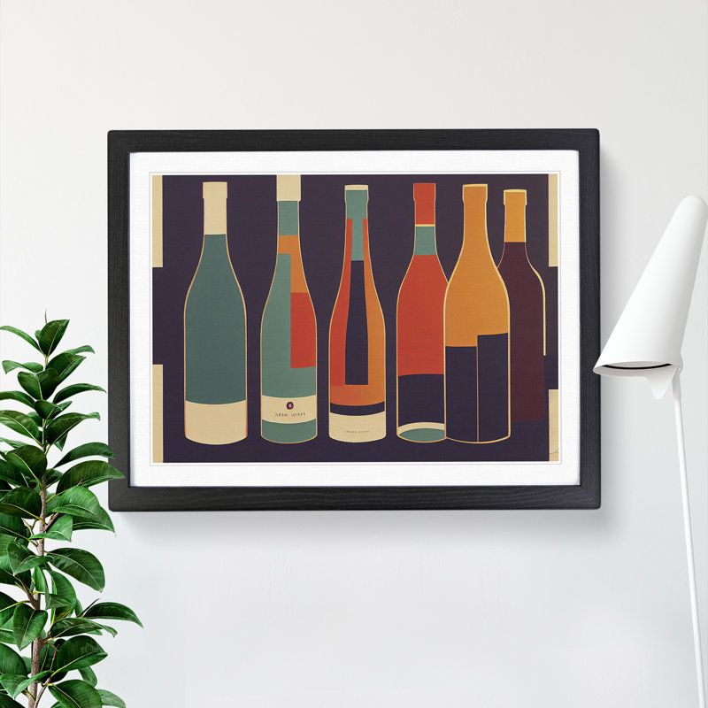 Retro Wine Bottle Vol.4 - Single Picture Frame Painting, 46cm H x 64cm W x 2cm D, Black Framed
