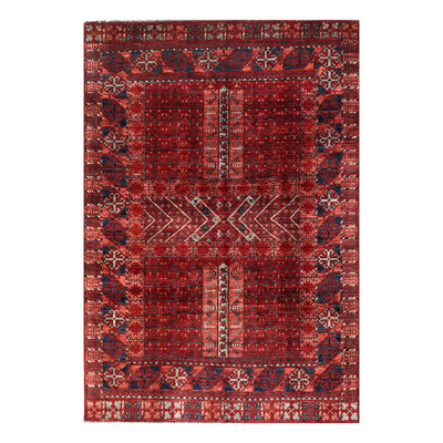 Tapis unique rouge / bleu / gris noué à la main de haute qualité